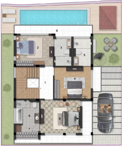 First-floor plan of a La Mandre villa