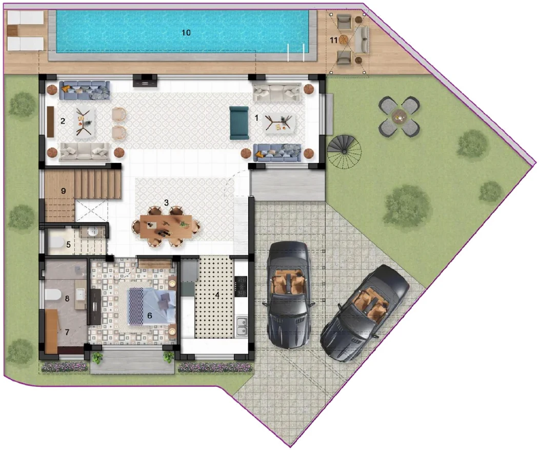 Ground-floor plan of a La Mandre villa
