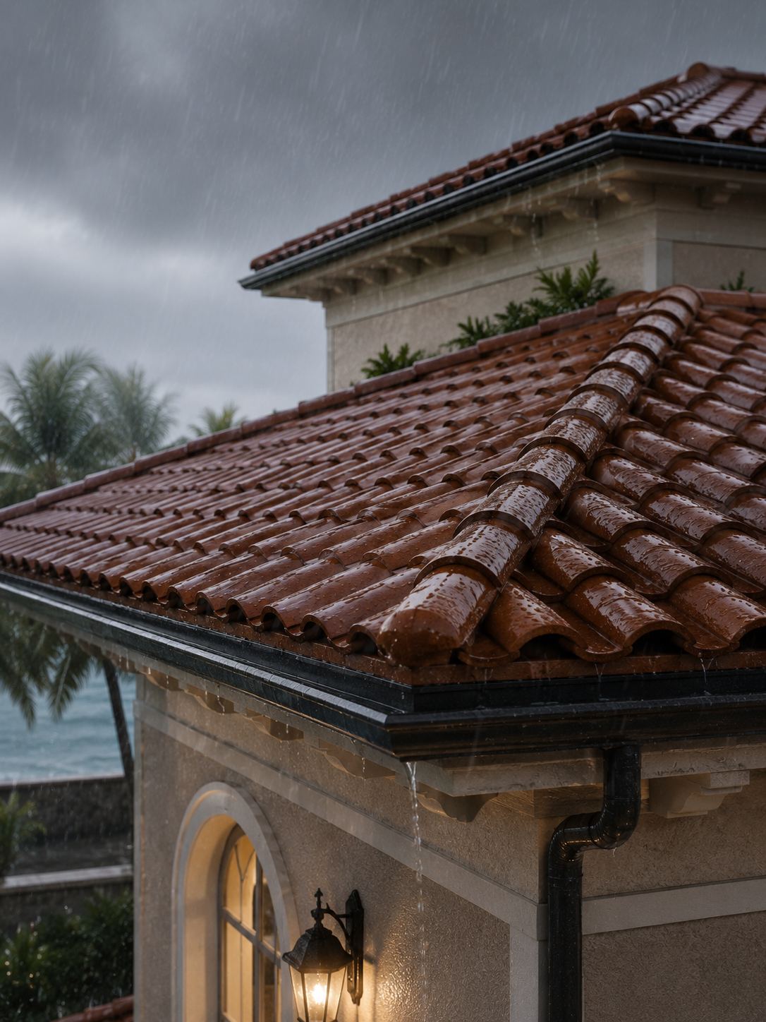 Close view of terracotta Mangalore roof tiles