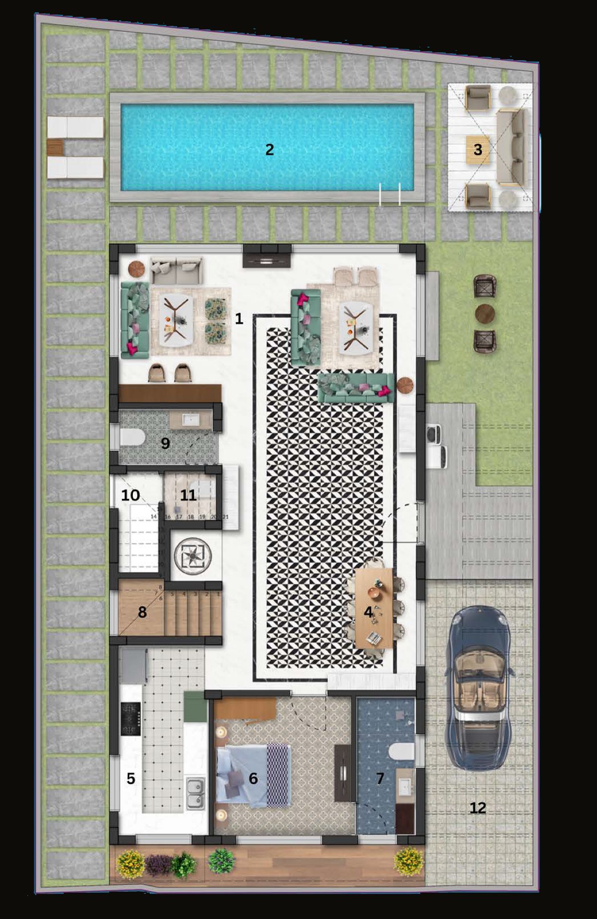 Ground-level floor plan of a La Serein villa